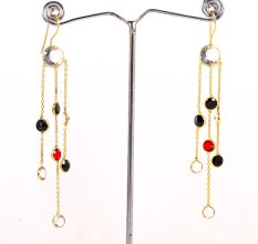 Colorful CZ Stone Chain Dangle Earrings in Brass with 22k Gold Plating